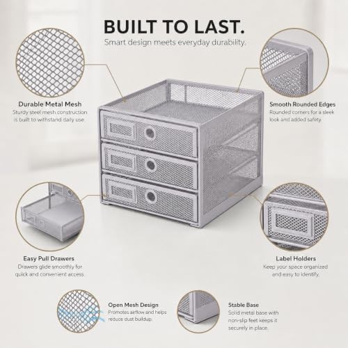 Exerz Paper Sorter 3 Drawer Wire Mesh A4 / Desk Multifunctional Desk Organiser/Multi-Layer Letter Tray - for Documents, Magazines, Notebooks and Letter (Silver) - Image 4