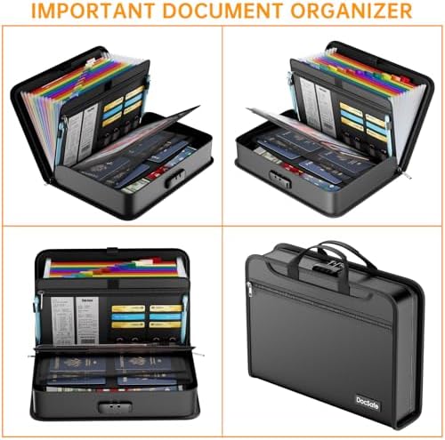 DocSafe Accordion File Organizer Bag with Lock, Fireproof Water Resistant Expanding File Folder with Multi Colorful Pockets,Document Organizer Safe Storage for Important Documents and More, Black - Image 5