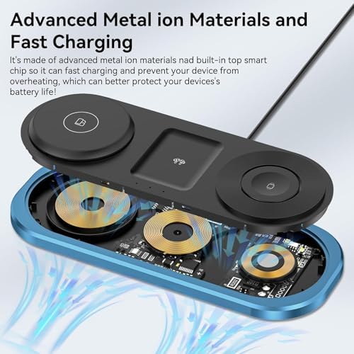 3 in 1 Fast Wireless Charger Stand for iPhone, Foldable Travel Charging Station for Magsafe for iPhone 17/Air/16/15/14/13/12 Series, Apple Watch Series, AirPods pro/2/3/4, 2025 Christ mas Gifts (Blue) - Image 6