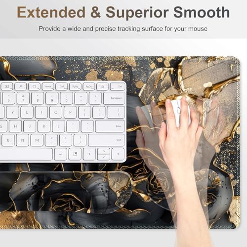 Desk Mat Pad, Gaming Mouse Pad Wrist Support Set, 4 in1 Non-Slip XXL Large Mousepad + Ergonomic Keyboard Wrist Rest+Mouse Wrist Rest+Coaster for Home Office PC Computer I Black Gold Floral - Image 3