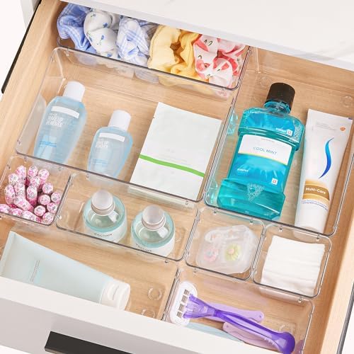 Vtopmart 15 PCS Clear Plastic Drawer Organizers Set, Vanity Organizer Trays - Image 3