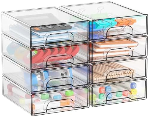 Yieach 2.2'' Tall Acrylic Clear Stackable Storage Drawer Organizer,8 Pack Desk Organization and Storage,Plastic Office Supply Organizer,Drawer Storage Organizer for Makeup,Accessory,Pen,Art Crafts by Yieach