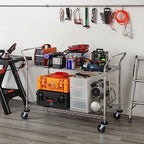 Finnhomy 2-Tier Commercial Grade Rolling Cart, Heavy Duty Utility Cart, Carts with Wheels and Handles, Kitchen Cart on Wheels, Metal Serving Cart with 700 lbs Capacity, Shelf Size 24" D x 48" W, NSF - Image 5