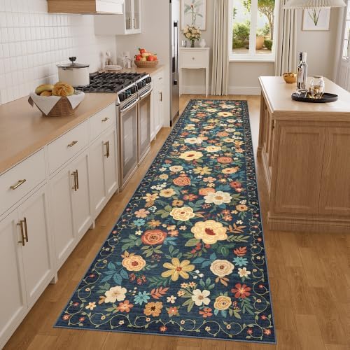 DUKINO 3x14 Washable Runner Rug, Non Slip Kitchen Runner Rug, Navy Blue - Image 3