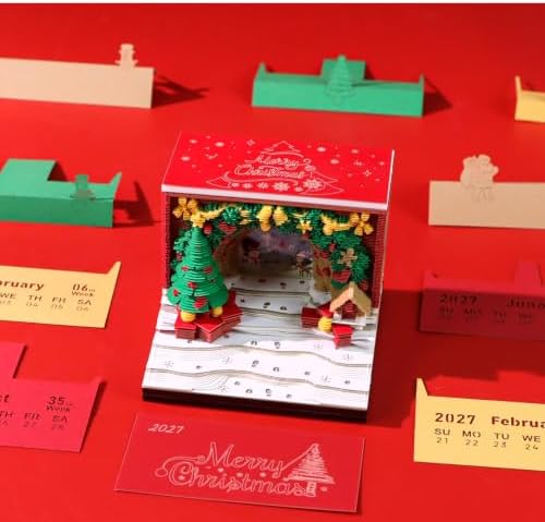 3D Calendar 2027, Desk Time Piece Calendar 2027,Tear-Away 3D Paper Art Notepad w LED Lights,Creative 3D Memo Artsy Pad Calendars, DIY Paper Carving Gift (Christmas Arch) - Image 4