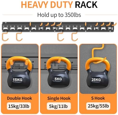 Garden Tool Organizer Wall Mount - Garage Storage and Organization Yard Tool Hanger with Adjustable Pegboard Hooks Shed Rack for Broom Mop Shovel Rake Trimmers, 32 inch Max 350lbs, Black - Image 5
