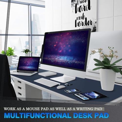 K KNODEL Extra Large Desk Mat, Leather Mouse Pad (47.2"x17", Dark Blue) - Image 2