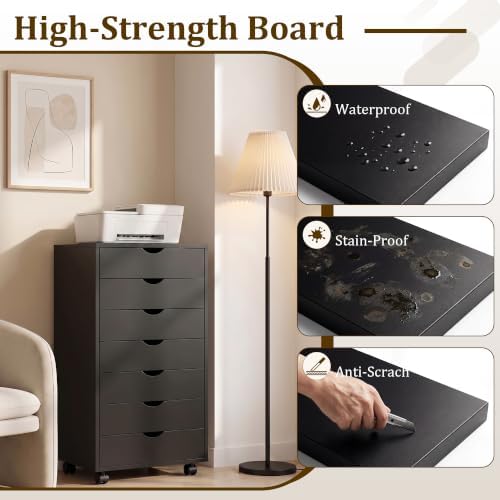 7 Drawer Office Storage Cabinet, Rolling File Cabinet for Office, Black - Image 6