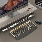 GAMCATZ Ergonomic Wireless Keyboard and Mouse with Wrist Rest，Phone Holder - 2.4GHz Full-Sized Low-Profile Quiet Gold Wireless Mouse and Keyboard Combo for Computer, Laptop, PC, Mac-Gold - Image 7