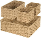 efluky 4 PCS Hand-Woven Drawer Organizer Baskets, Paper Rope Drawer Divider and Storage Trays Containers for Kitchen, Bathroom, Office, Desk, Natural by efluky