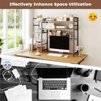 WAYTRIM Desk Shelf, Wood Desk Organizer Shelf 4 Tier Countertop Desktop Bookshelf Cubicle Storage Rack Top of Desk, Desk Hutch Dorm for Top of Desk Pegboard Hooks Set Desktop Display Rack (Brown) - Image 6