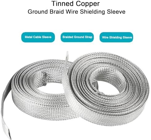 Tinned Copper Braided Cable Shielding Sleeve Metal Wire Loom Sheathing EMI RFI ESD Protector Grounding Mesh Flat Tubular Expandable 3/4" W(0.48" ID)-35FT - Image 2