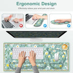 Floral Desk Mat, 4in1 Large Mouse Pad with Wrist Rest, Desk Matt for Desktop, Desk Pad Mat, Anti-Slip XXL Computer Ergonomic Mousepad with Wrist Support for Keyboard and Mouse I Green Elegant Flowers - Image 5