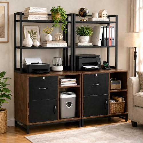 Homieasy Vertical Filing Cabinet with Bookshelf for Home Office, Walnut - Image 5
