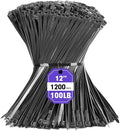 Zip Ties, RAZCC 1200pcs Black Cable Zip Ties 12 Inch, Heavy Duty Plastic Wire Ties with 100lb Tensile Strength, Self-Locking Black Nylon Tie Wraps for Indoor and Outdoor by RAZCC