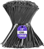 Zip Ties, RAZCC 1200pcs Black Cable Zip Ties 12 Inch, Heavy Duty Plastic Wire Ties with 100lb Tensile Strength, Self-Locking Black Nylon Tie Wraps for Indoor and Outdoor by RAZCC