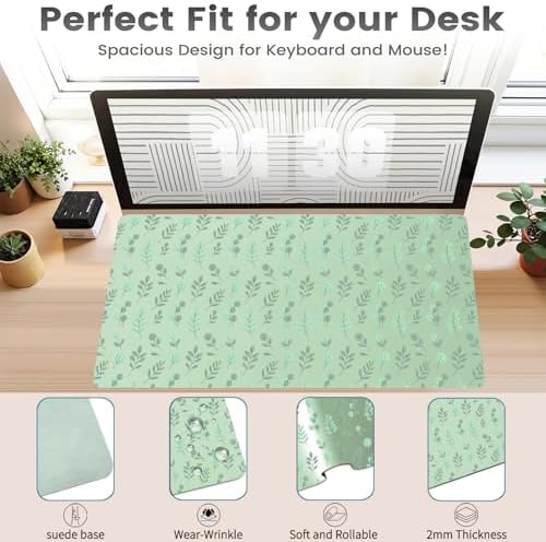 Minimalist Eucalyptus Office Desk Mat 31.5" x 15.7" Desktop Mat PU Leather Large Mouse Pad White Mousepad Non-Slip Table Mat for Girls, Women, Home, Work, Computer, and Gaming - Image 3