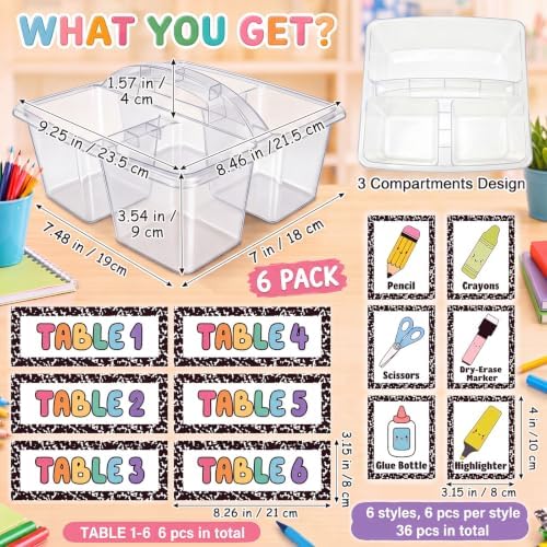 Hushee 6 Pcs Classroom Caddy Plastic Caddy Organizer with Handle, Clear - Image 2