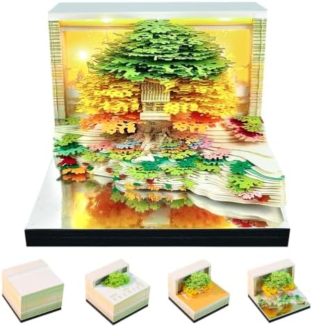 3D Calendar 2027,3D Time Piece Calendar 2027 With LED Lights,3D Art Calendar Memo Pad 2027,Blossom Grove Island Desktop Decoration,Tear-Away 3D Paper Art Notepad w LED Lights,Christmas Gift,New Year Gift (Blossom Grove Island(Emerald Green)) by WelcomeHOTOYMDS%EF%BC%81