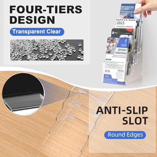 4 Pcs Acrylic Brochure Holder, 4 x9 Inches Flyer Holder, 4 Tier Clear Pamphlet Holder, 4 Inch Wide Magazine Literature Organizer Holder, Brochure Display Stand, for Wall Mount or Desktop Use - Image 6