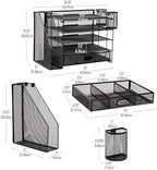 Mind Reader Mesh Desk Organizer, 4 Trays, 1 Drawer, File Holder, 2 Pen Cups, Office Desktop Organizer, Metal Mesh, Black - Image 3