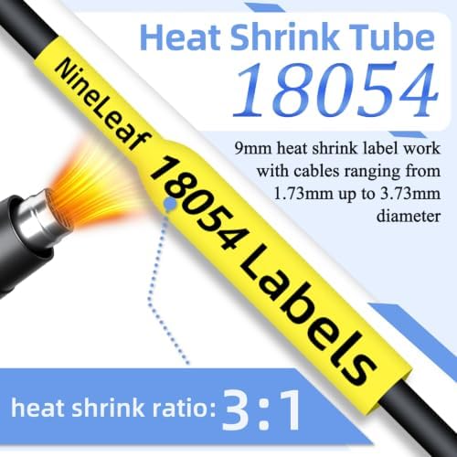 NineLeaf 8 Pack Compatible Labels Tape Replacement for Dymo 18054 3/8 inch Black on Yellow Heat Shrink Tube Labels 9mm x 1.5m for Wires and Cables Use in Rhino 4200 5200 5000 6000 3M Label Maker - Image 4