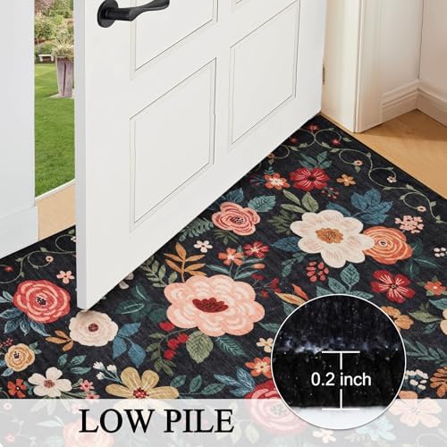 DUKINO 3x20 Runner Rug for Hallway, Floral Washable Long Runner Rug, Black - Image 7