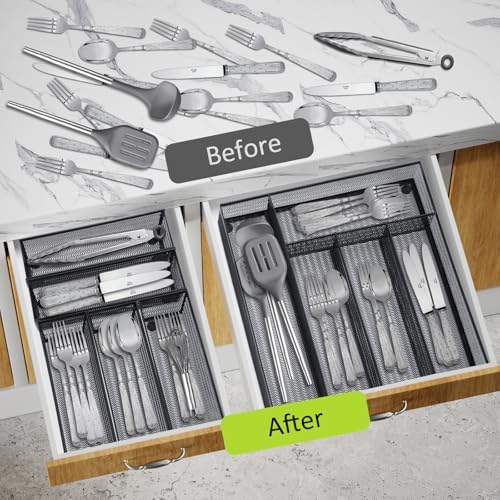 Neudeco Drawer Organizer Set, Black Mesh, 6 Pack - Image 6