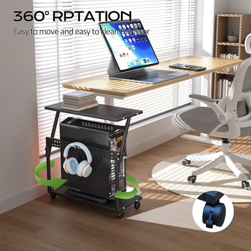 24In Large PC Stand, 5 Levels Height Adjustable Computer Tower Stand with Wheels and Hooks, CPU Holder Cart for Floor, Carpet and Under Desk, Easy Assembly（NOT Including Power Strips） - Image 5