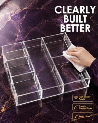 Clear Acrylic Desk Drawer Organizer, 6 Section, 12 x 12 Inch - Image 7