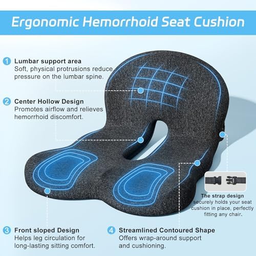 Truck Driver Seat Cushion, Memory Foam L-Shaped Ergonomic Cushion for Office Chairs, Comfort & Support for Long Sitting - Image 4