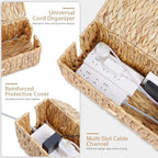 Cable Management Box with Lids-Handwoven Rattan Cord Organizer with Open Slots,Desk Organizer Box to Hide Power Strips&Cords,Office Desk Accessories Storage Basket,2 Pack - Image 5