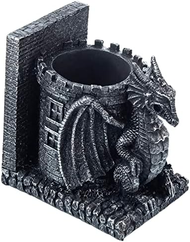 MyGift Gothic Dragon Bookends with Castle Pencil Cup, Black Resin, 1 Pair - Image 6