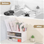 LALOBLUE Acrylic Desk Organizer with Drawer and Vertical File Holder, Desk Organizers and Accessories, Multi-Functional Office Supplies Organizer for Home or Work Desk, White - Image 5
