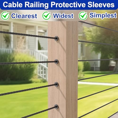 200 Pack Cable Railing Protector Sleeves for 1/8” Deck Railing System, Black Cable Railing Kit Hardware for Wood Post, T316 Stainless Steel Marine Grade DB58 - Image 3