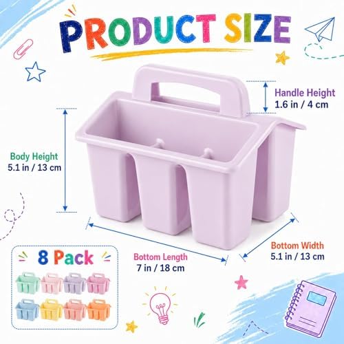 8 Pack Classroom Caddy Storage Basket with Handle (Pastel) - Image 2