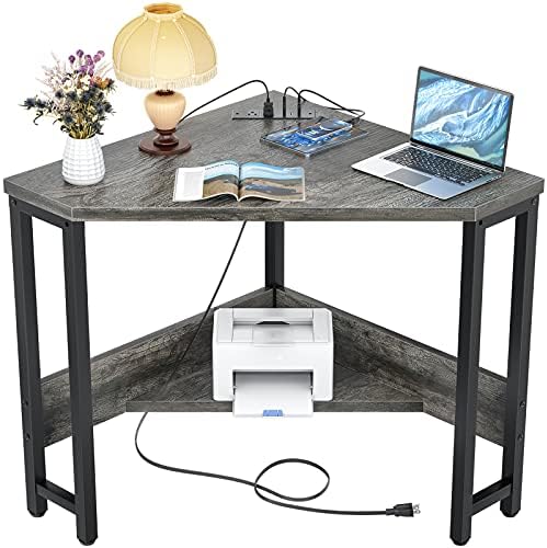 Armocity Corner Desk Small Desk with Outlets Corner Table for Small Space, Computer Desk with USB Ports Triangle Desk with Storage for Home Office, Workstation, Living Room, Bedroom, Oak by Armocity