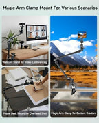 22" Magic Arm w Clamp, Overhead Phone Mount, Desk Camera Mount w Articulating Friction Boom Arm Thread Adapter, for Phone Video Light Webcam Microphone Action Camera Content Creators - Image 2