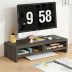 Solid Wood Monitor Stand Riser & Laptop Stand Desk Organizer - Office Accessories for PC Workspace, Computer Organization, Countertop Hutch Dark Grey Log 19.7x7.9x5.2in with divider by Unknown