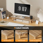 Monitor Stand Riser, 24 Inch Wood Desk Organizer with Monitor Stand & Storage Computer Monitor and Laptop Riser Multifunctional Laptop Stand Desk Organizer for Office Home Screen/Laptop/PC -Light Walnut - Image 2