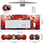 4 in 1 Ergonomic Keyboard Wrist Rest & Mouse Pad Wrist Rest Set, Large XXL Gaming Desk Mat 31.5"x 11.8" with Non-Slip Base, Memory Foam for Home Office Study Gaming, Sugar Skull Girl Roses - Image 2