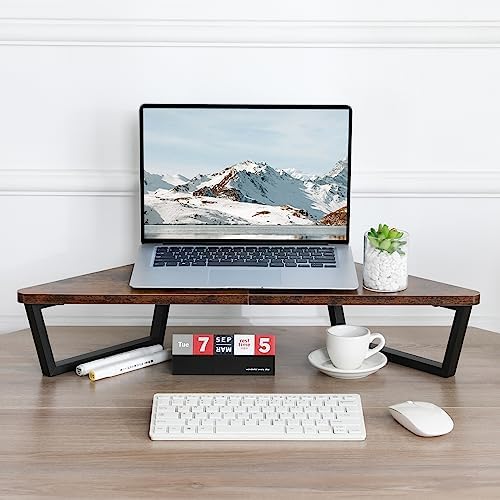 TEAMIX 26 inch Corner Monitor Stand Riser with Keyboard Storage, Espresso - Image 2