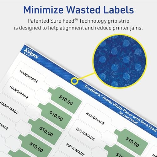 Avery TrueBlock Matte White Barbell Labels, Sure Feed Technology, 0.5" x 2.5", 4,500 Matte White Labels, Laser/Inkjet Printable, Great for Jewelry and Product Merchandising - Image 4