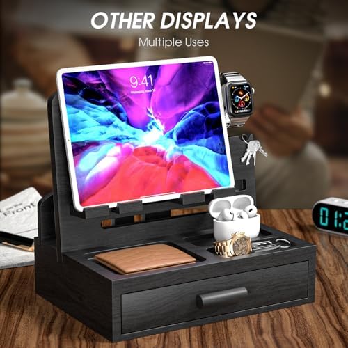 Sephyroth Bamboo Phone Docking Station Nightstand Organizer Cell Phone Stand Gifts for Men, Dad Gifts for Boyfriend, Husband with Drawer Storage (Black) - Image 6