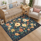 DUKINO 4x5 Area Rug for Entryway, Floral Washable Rug Non Slip, Navy Blue - Image 3