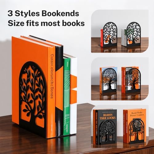 HappyHapi 7 Pair Book Ends, Metal Bookends for Shelves, Decorative Bookends - Image 2