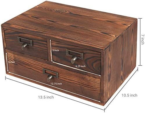 MyGift Wooden Desk Organizer with Drawers, Dark Brown Wood Desktop Storage Cabinet with 3 Drawers for Office Supplies, Sewing Kits and Accessories - Image 3