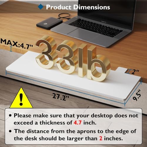 BONTEC Ergonomics Desk Extender Tray, 27.2 x 9.5 Inch, White - Image 2