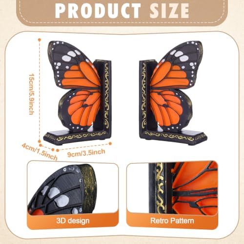 Epakh 2 Pcs Monarch Butterfly Book Ends Decorative Bookends - Image 3