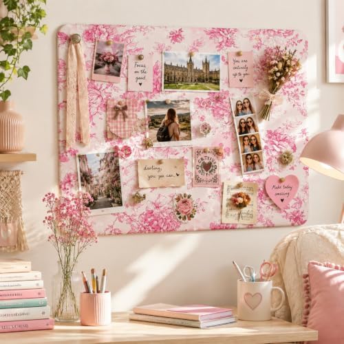 Sintuff Fabric Cork Pinboard for Dorm Wall Decor 30x20'', Cute Pink Floral by Sintuff